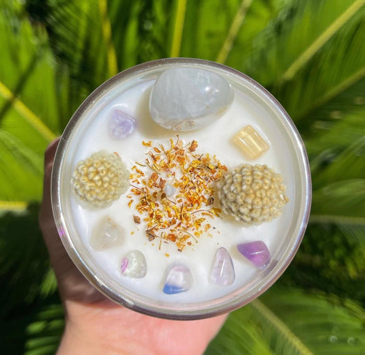 Focus Rainbow Fluorite Crystal Candle