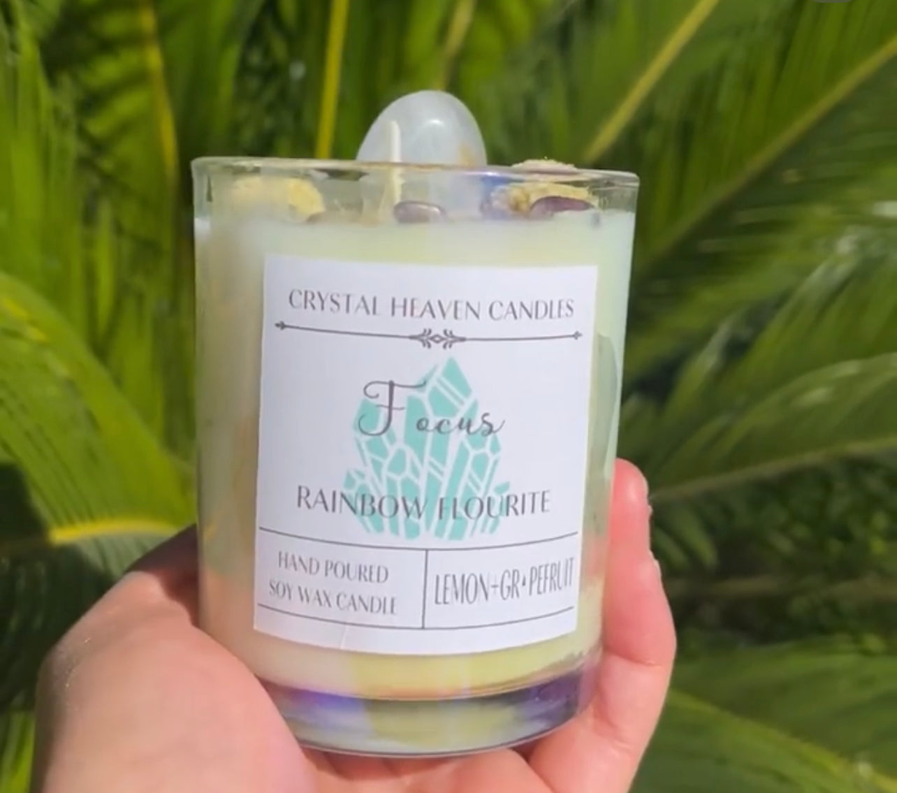 Focus Rainbow Fluorite Crystal Candle