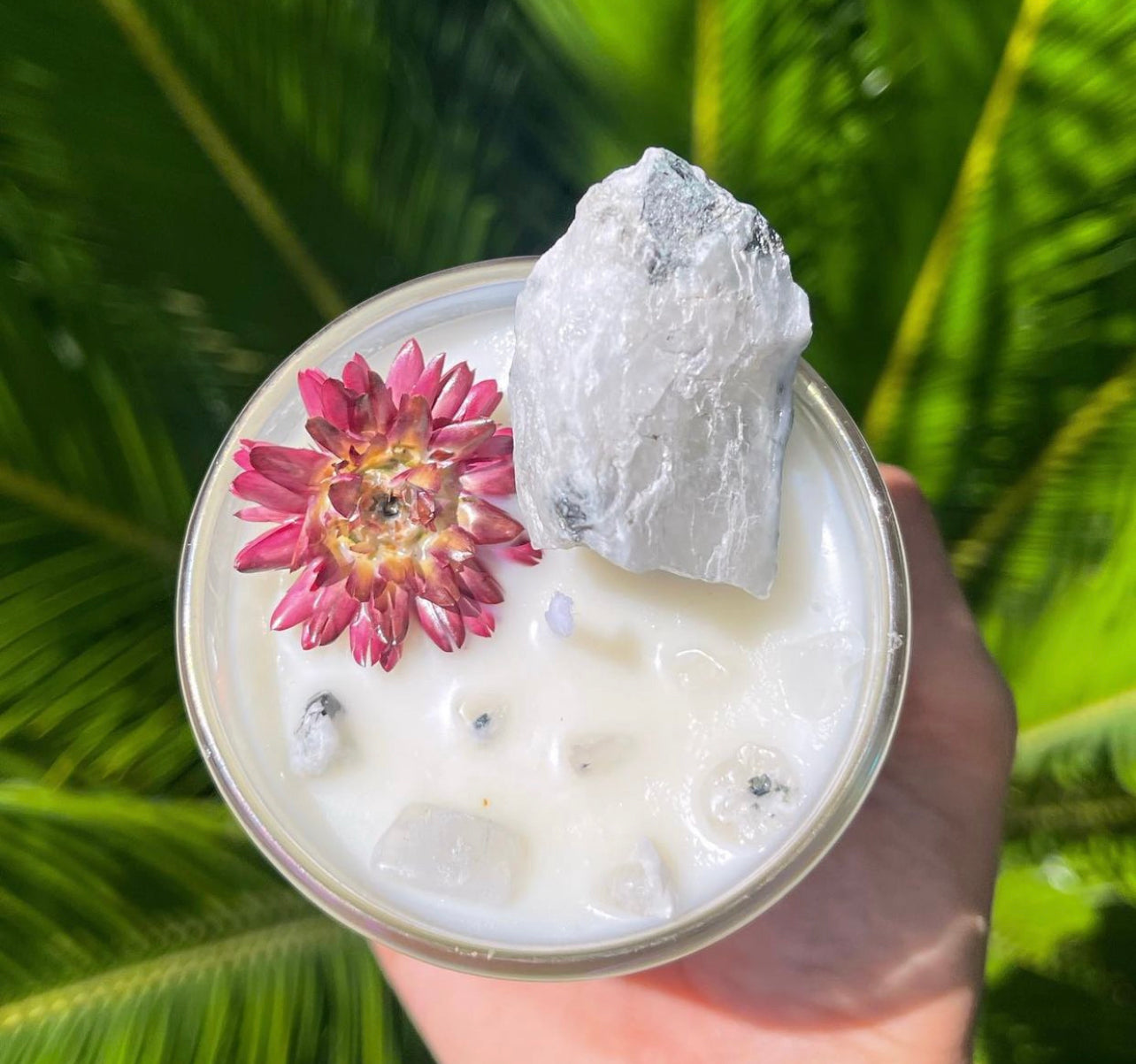 New Beginnings Rainbow Moonstone Crystal Candle