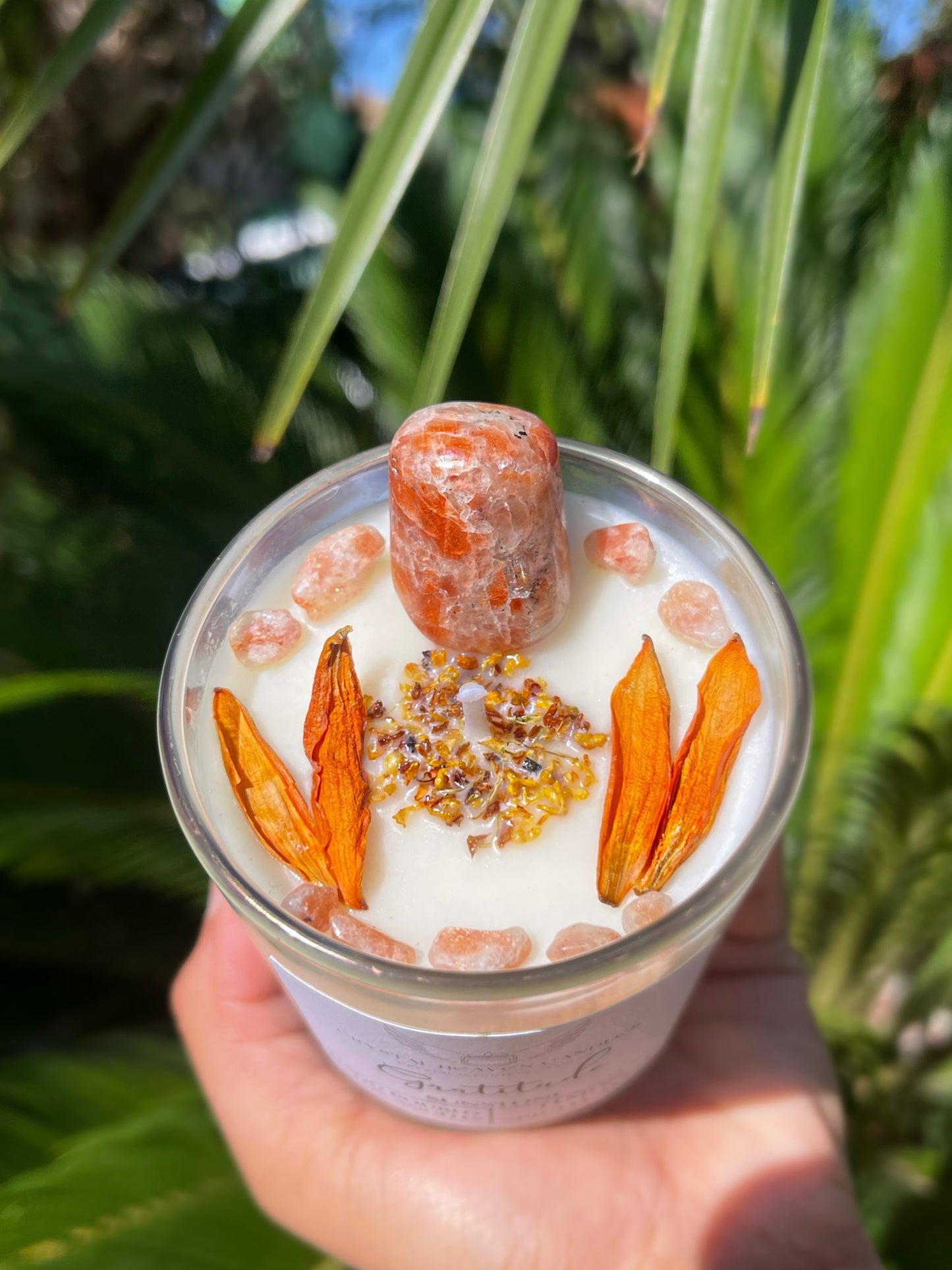 Gratitude Sunstone Crystal Candle